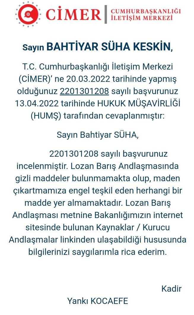 CİMER yanıtladı: Lozan'da 'maden çıkarmayı engelleyen madde' yok! - Resim : 1