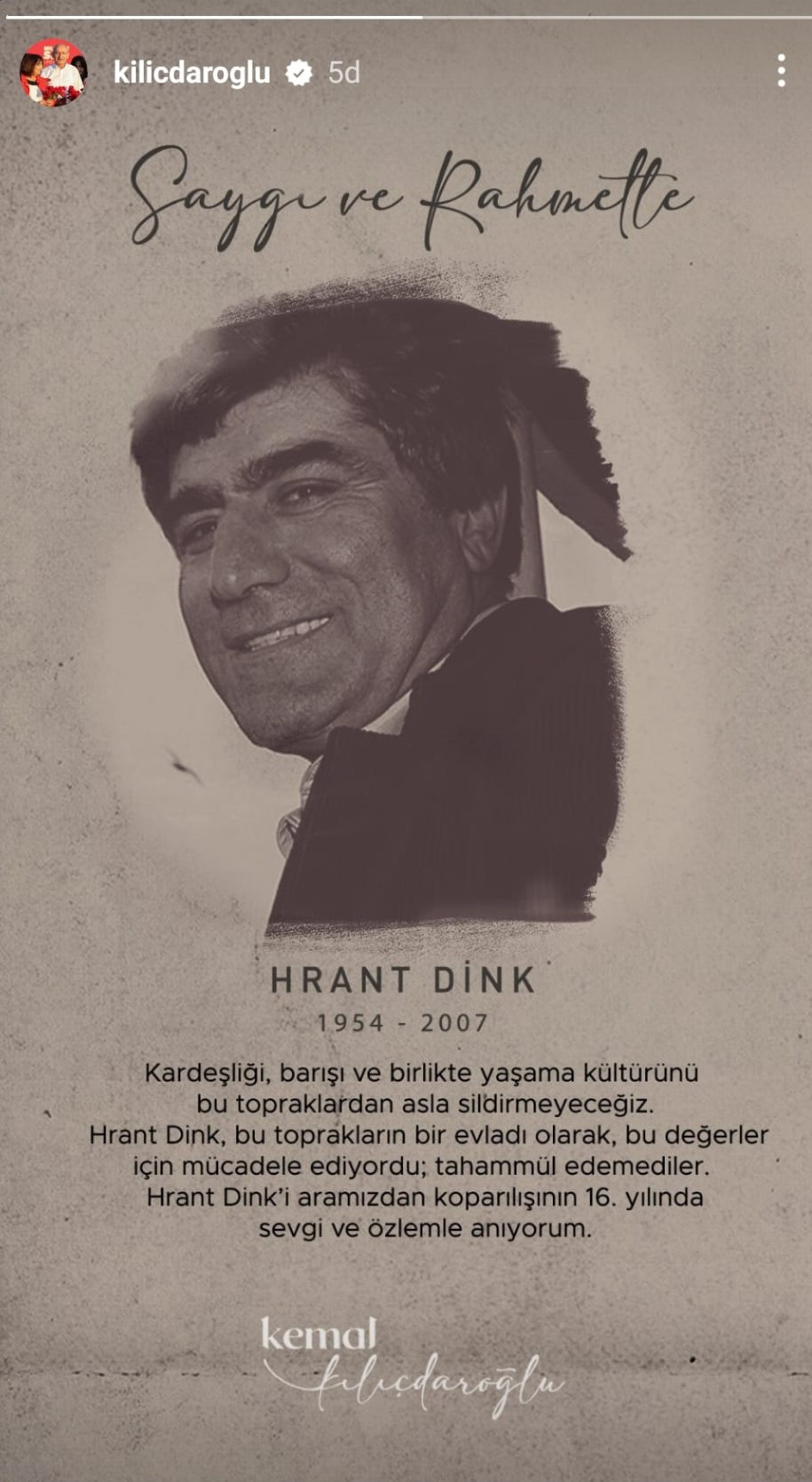 CHP lideri Kemal Kılıçdaroğlu, Hrant Dink'i andı - Resim : 1