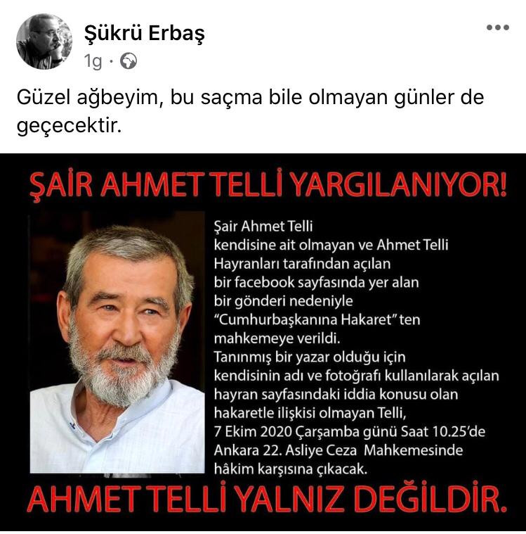 Şair Ahmet Telli mahkeme karşısına çıkacak - Resim : 1