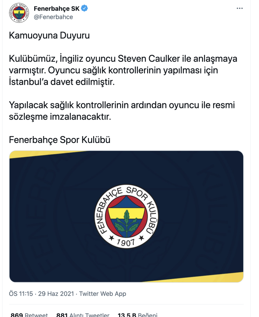 Fenerbahçe Steven Caulker transferini resmen duyurdu - Resim : 1