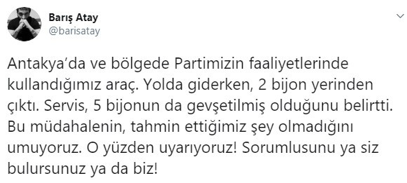 Hatay milletvekilinin aracında korkutan olay... Ucuz atlatıldı - Resim : 1