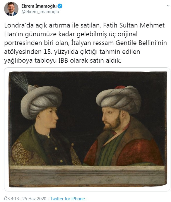 İBB'nin yurt dışından satın aldığı Fatih Sultan Mehmet portresinin akıbeti belli oldu - Resim : 1