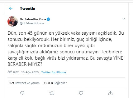 Bakan Koca: Son 45 günün en yüksek vaka sayısını açıkladık - Resim : 1