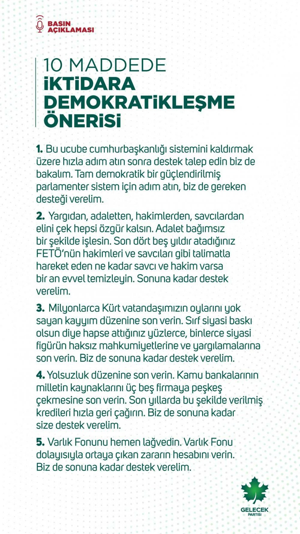 Gelecek Partisi'nden iktidara flaş öneri - Resim : 1