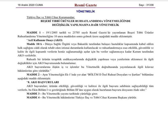 Koronavirüs aşıları için 'acil' kararı - Resim : 1