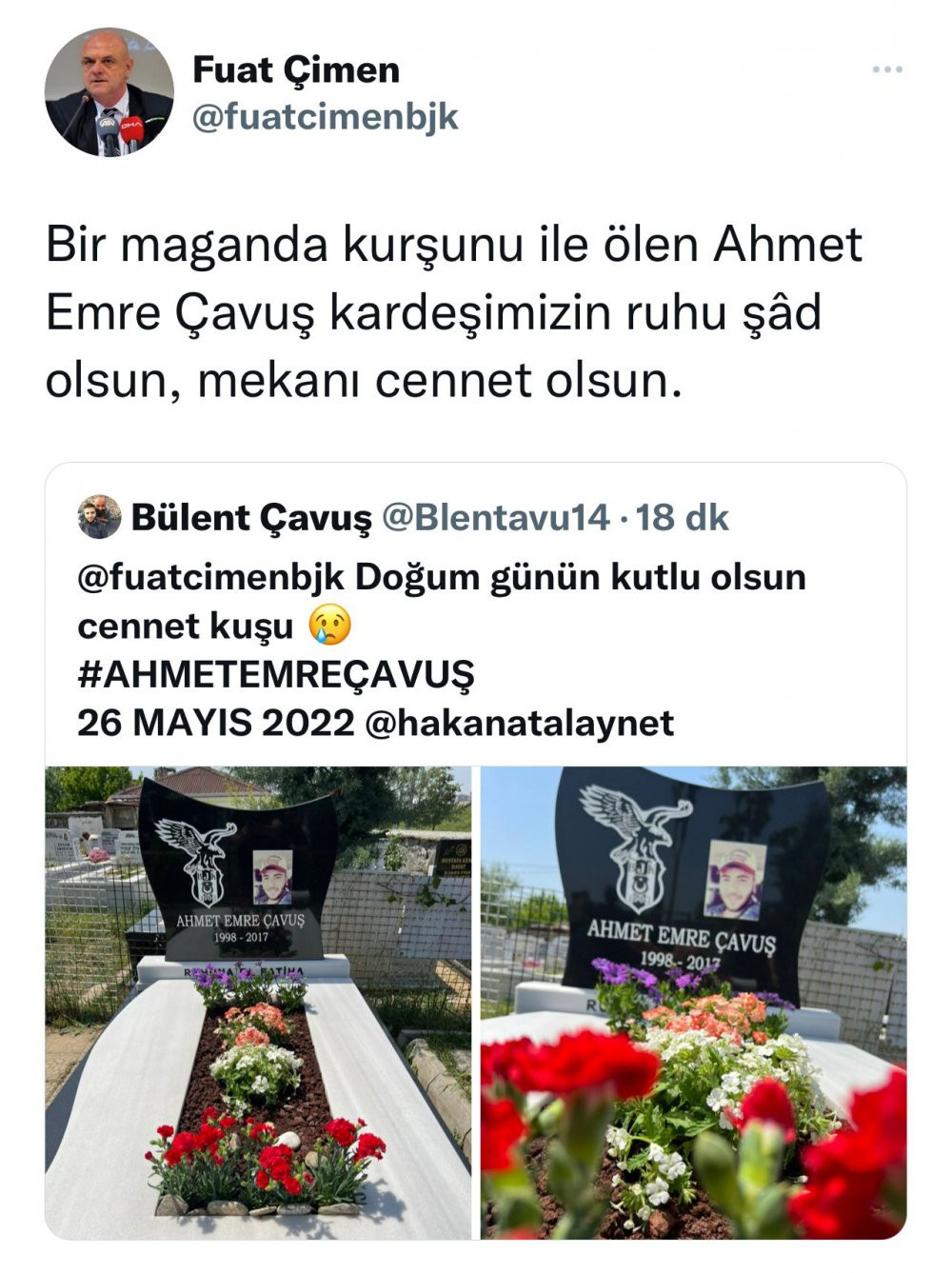 Beşiktaş başkan adayı Fuat Çimen, Ahmet Emre Çavuş'u doğum gününde andı - Resim : 1