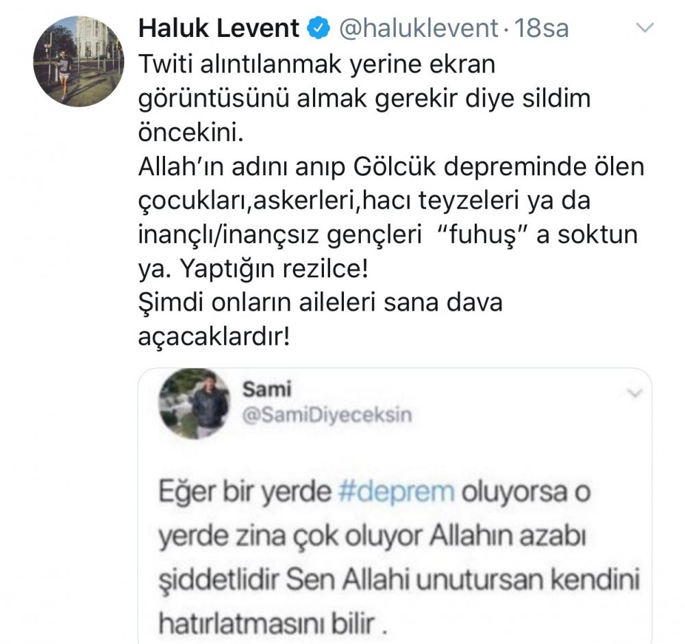 Denizli depreminin ardından yapılan 'zina' paylaşımı Haluk Levent’i çileden çıkardı - Resim : 1