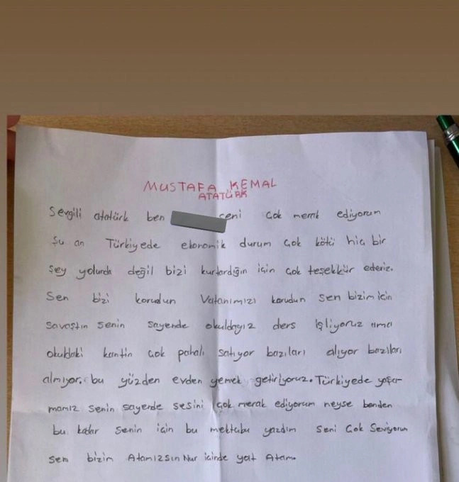 İlkokul öğrencisinden Atatürk'e yürek burkan mektup - Resim : 1