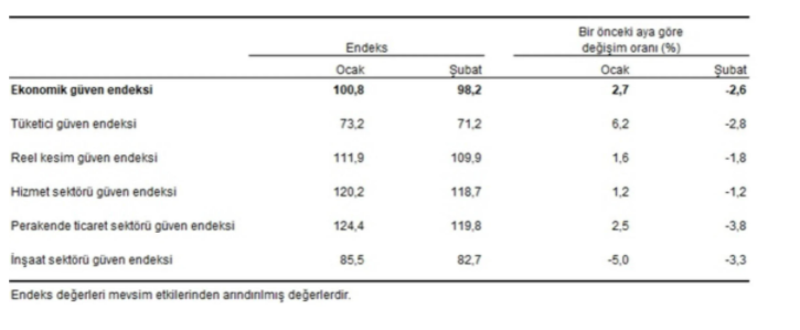 Şubat ayı ekonomik güven endeksi açıklandı - Resim : 2