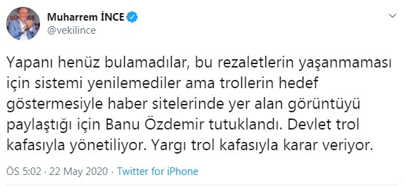 Muharrem İnce'den Banu Özdemir'in tutuklanmasına tepki - Resim : 1