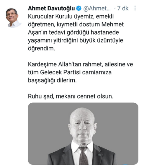 Acı haberi Davutoğlu paylaştı: Gelecek Partisi'ni yıkan ölüm - Resim : 1