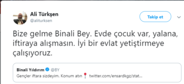 Ali Türkşen'den Binali Yıldırım'a: Bize gelme evde çocuk var, yalana, iftiraya alışmasın - Resim : 1