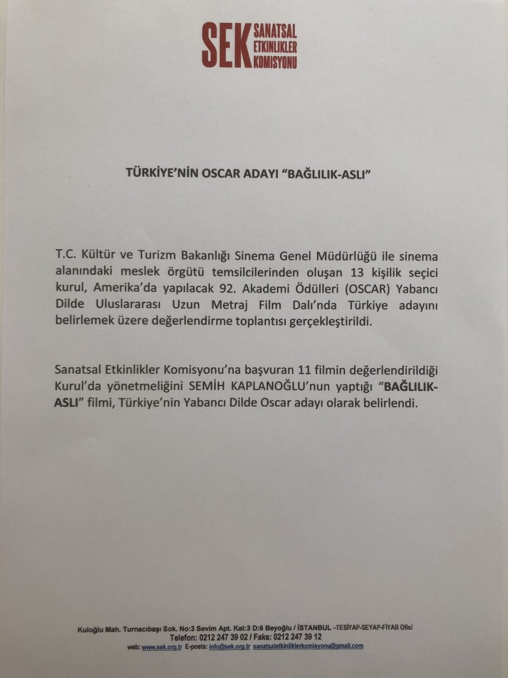 Türkiye’nin Oscar aday adayı Bağlılık Aslı filmi - Resim : 1