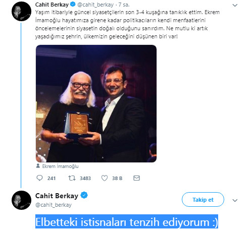 Cahit Berkay’dan sosyal medyayı sallayan İmamoğlu paylaşımı! - Resim : 1