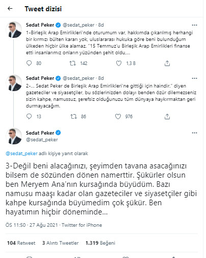 Sedat Peker, gece yarısı bombaladı, meydan okudu: Beni bulunduğum ülkeden hiçbir ülke alamaz - Resim : 1