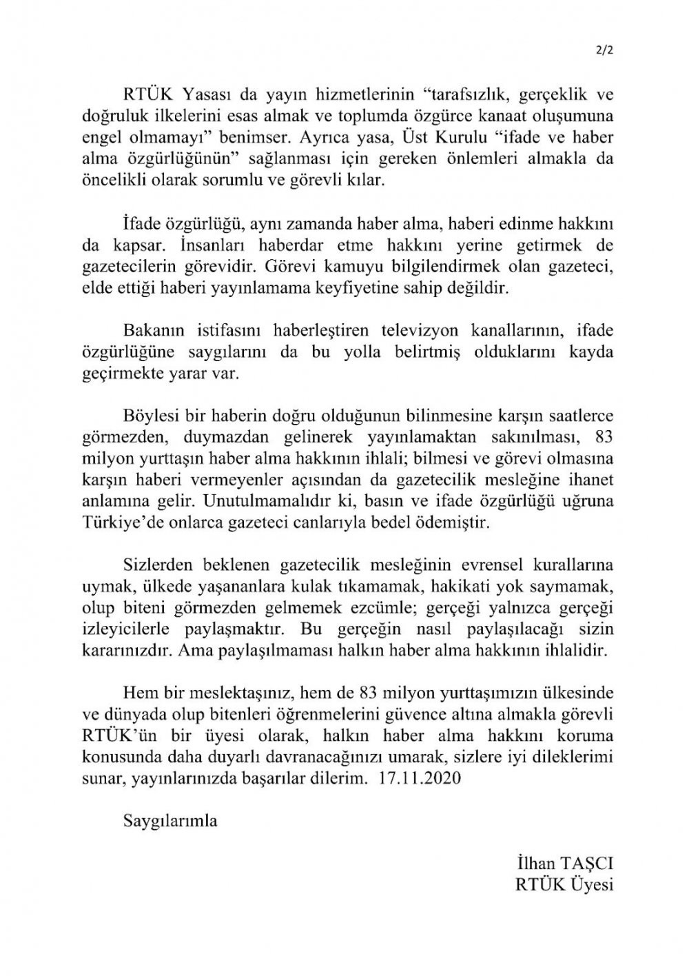 RTÜK üyesinden Berat Albayrak'ın istifasını 'yayınlayamayan' genel yayın yönetmenlerine açık mektup - Resim : 2