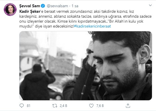 Ünlülerden Kadir Şeker'e destek yağıyor: 'Kadınları öldürenleri cezalandırın, katilleri durdurmaya çalışanları değil' - Resim : 2