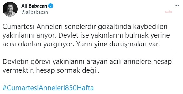 Ali Babacan'dan Cumartesi Anneleri’ne destek - Resim : 1