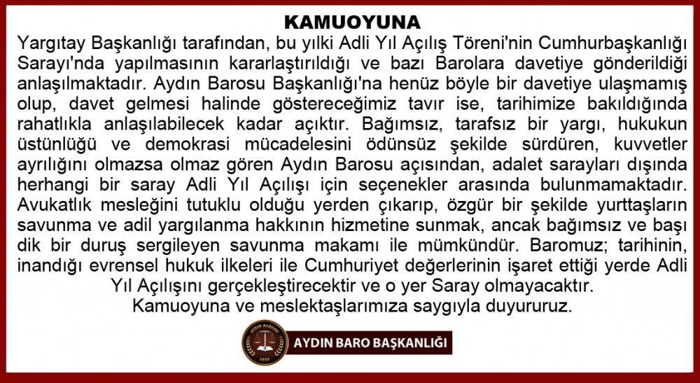 İstanbul ve Aydın Barosu'ndan 'Saray'daki Adli Yıl Açılış Töreni' açıklaması - Resim : 2