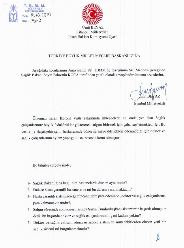 İYİ Parti'li Beyaz: Müteahhitlere para ödenince, doktorlara para kalmamakta mıdır? - Resim : 1