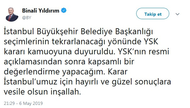 YSK kararı sonrası Binali Yıldırım'dan ilk açıklama: Hayırlı olsun - Resim : 1