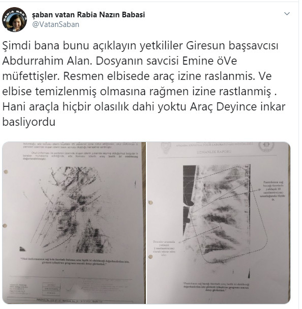 Rabia Naz’ın elbisesinde araç lastik izine rastlandığını ispatladı - Resim : 1