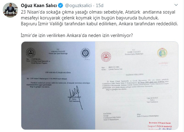 Ankara'da CHP'nin 23 Nisan'da Atatürk Anıtına çelenk koymasına yasak - Resim : 1