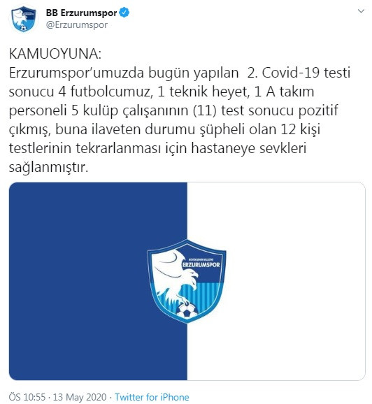 Erzurumspor'da 11 koronavirüs vakası - Resim : 1