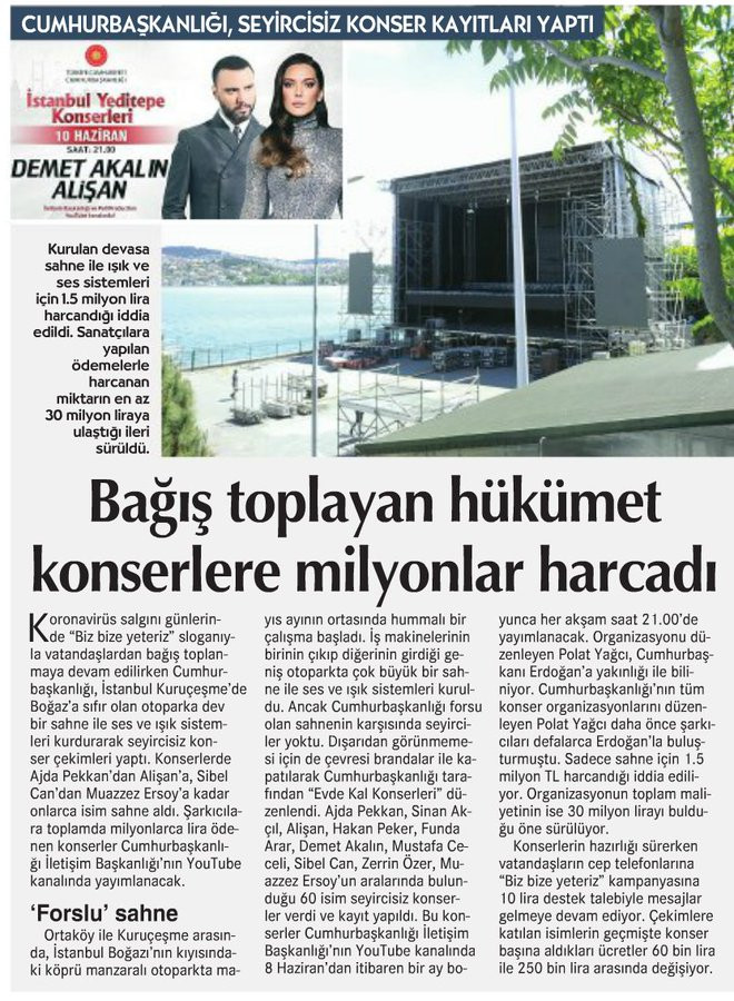 Halktan IBAN vererek bağış toplayan hükümet izlenmeyen konserlere milyonlar harcadı - Resim : 1