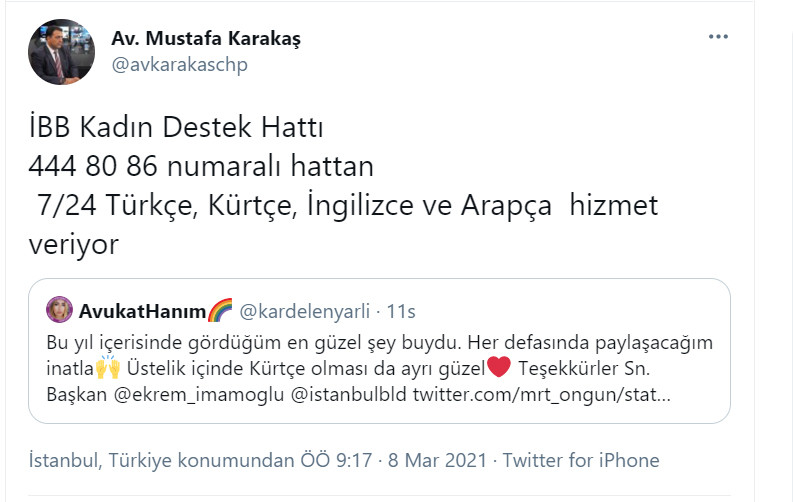 Avukat Karakaş hatırlattı: İBB'den 4 dilde 'Kadına Destek Hattı' - Resim : 1