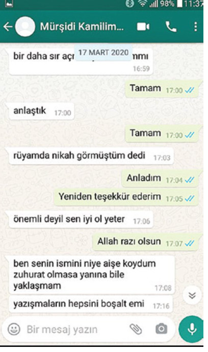 Müridinin küçük kızına cinsel istismarda bulunan Şeyh'in WhatsApp yazışmaları ortaya çıktı - Resim : 1