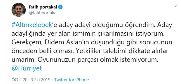 Fatih Portakal'dan da flaş Altın Kelebek kararı - Resim : 1