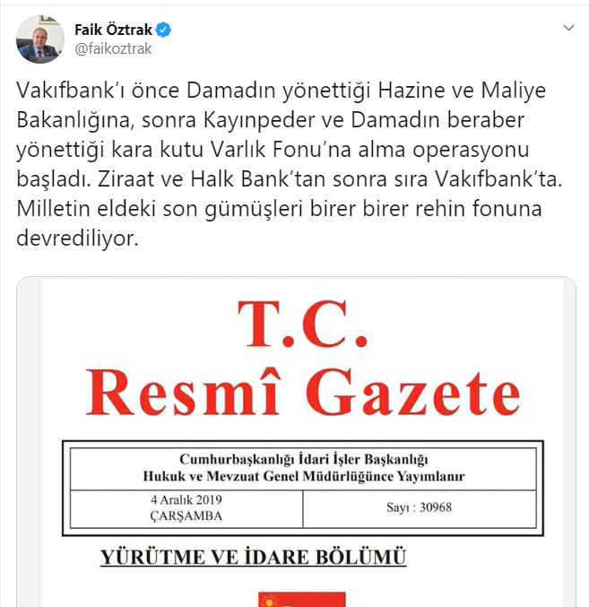 Vakıflar Bankası'nın hisseleri neden Hazine ve Maliye Bakanlığı'na devredildi? - Resim : 1