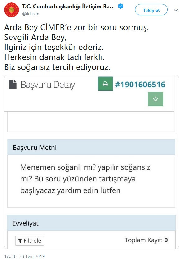 Cumhurbaşkanlığı menemen soğanlı mı soğansız mı tartışmasına katıldı - Resim : 1