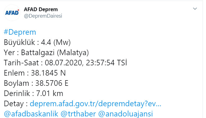 Malatya'da gece yarısı korkutan deprem - Resim : 1