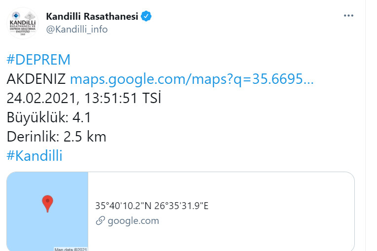 Akdeniz'de 4.1 büyüklüğünde deprem - Resim : 1
