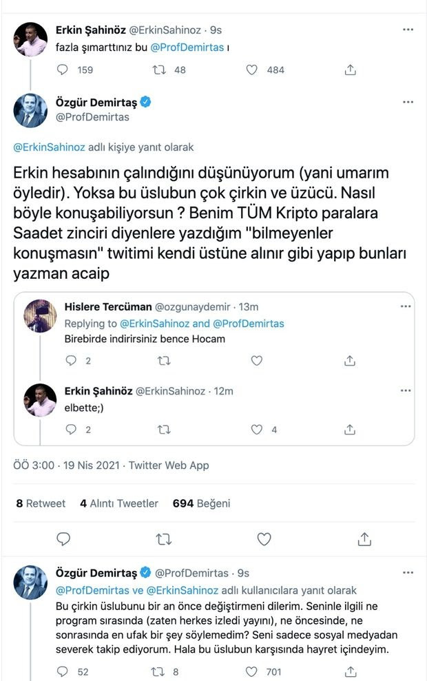 Özgür Demirtaş ile Erkin Şahinöz'ün kripto para tartışması - Resim : 1