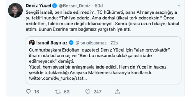 Deniz Yücel, pazarlığı ifşa etti! - Resim : 1