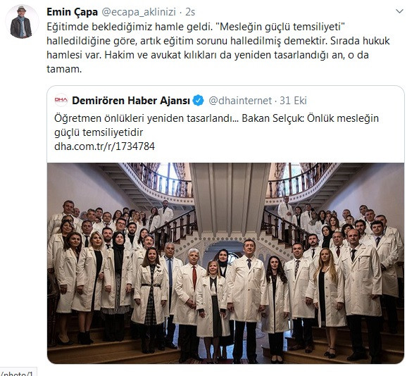 Emin Çapa'dan öğretmenlerin yeni önlükleri hakkında ilginç yorum - Resim : 1