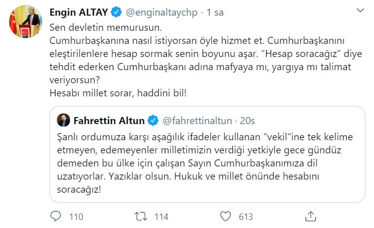 CHP'li Altay'dan Fahrettin Altun'a sert tepki - Resim : 1