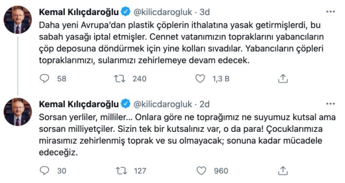 Kılıçdaroğlu'ndan plastik atık ithalatı tepkisi: Yabancıların çöpleri topraklarımızı zehirlemeye devam edecek... - Resim : 1