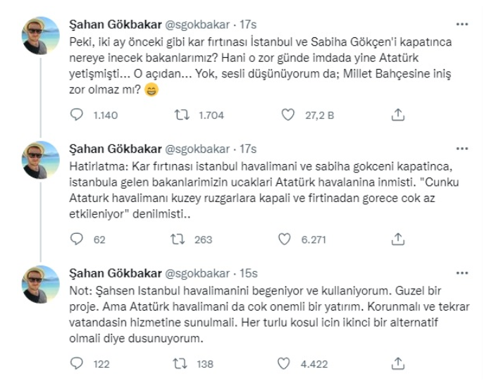 Şahan Gökbakar'dan Bakan Karaismailoğlu'na 'Atatürk Havalimanı' yanıtı - Resim : 1