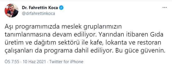 Bakan Koca duyurdu: Kafe ve restoran çalışanları da aşılanacak - Resim : 1