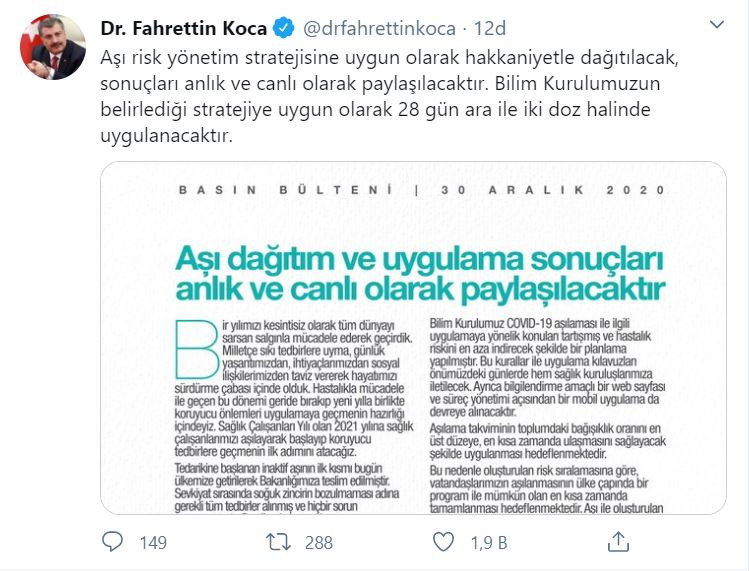 Fahrettin Koca: Aşı hakkaniyetle dağıtılacak - Resim : 1