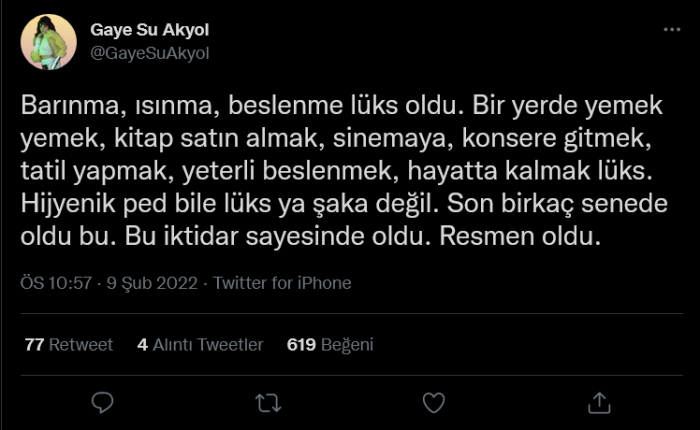 Şarkıcı Gaye Su Akyol da hayat pahalılığına isyan eden ünlüler arasına katıldı - Resim : 1