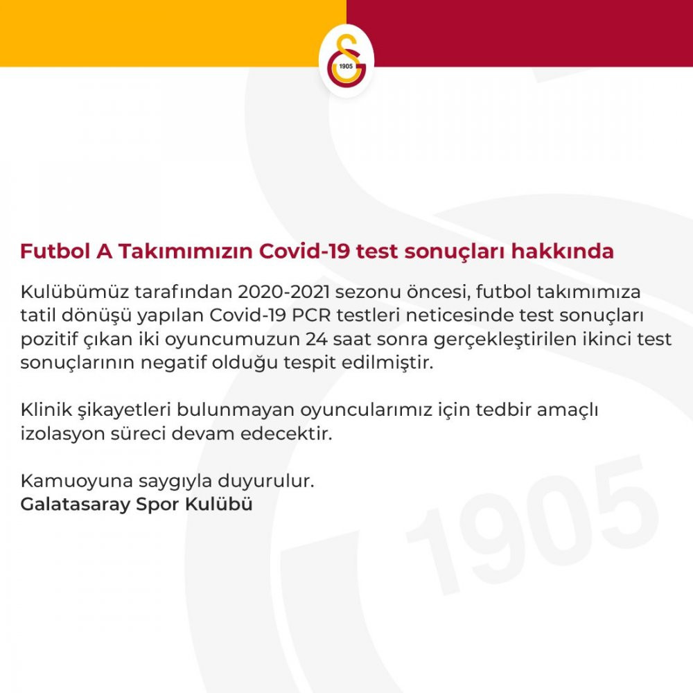 Galatasaray'dan koronavirüs açıklaması - Resim : 1