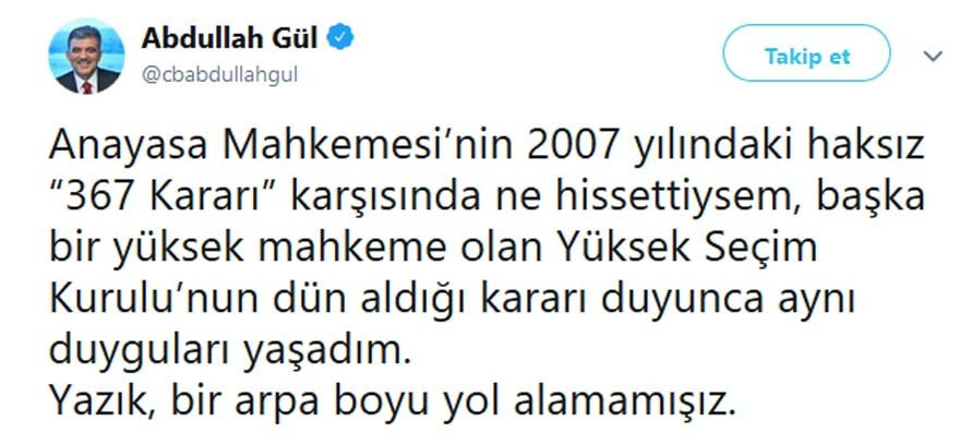 Abdullah Gül'den İstanbul seçimleri ve YSK isyanı  - Resim : 1