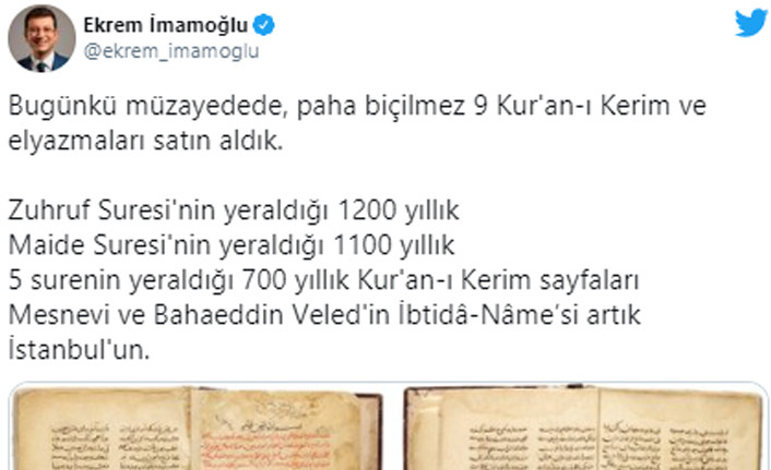 İBB'nin İngiltere'deki müzayededen aldığı el yazmalarının değeri belli oldu - Resim : 1