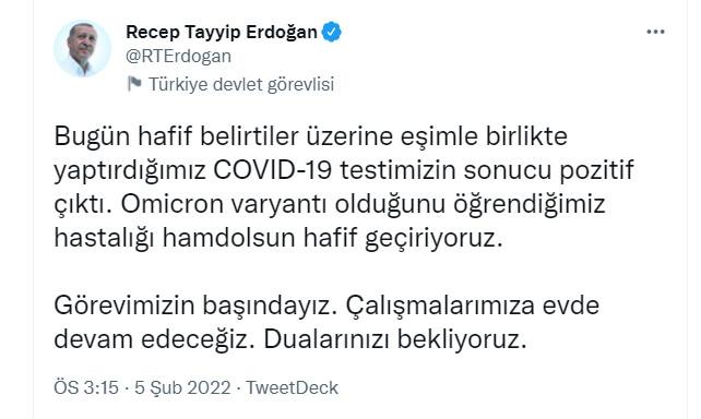 Cumhurbaşkanı Erdoğan koronavirüse yakalandı - Resim : 1