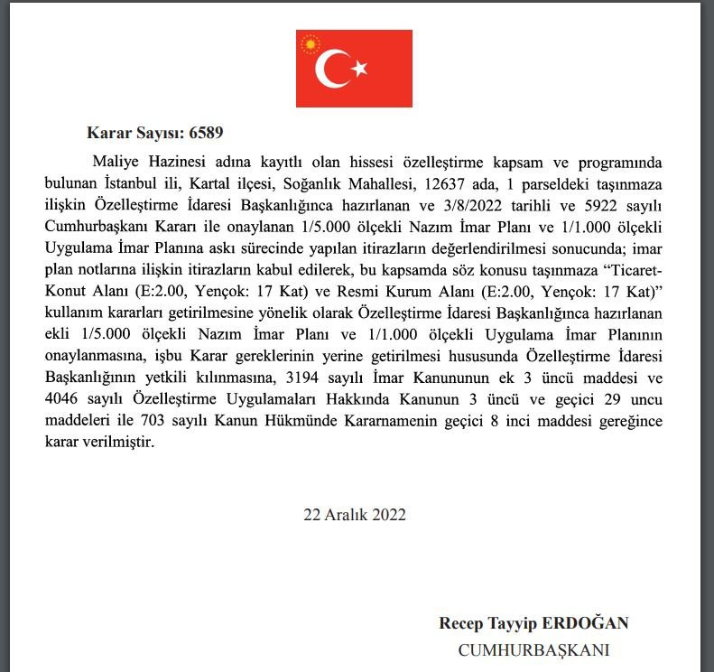 İBB Zabıta Daire Başkanlığı'na ait araziye Erdoğan'dan özelleştirme onayı - Resim : 1